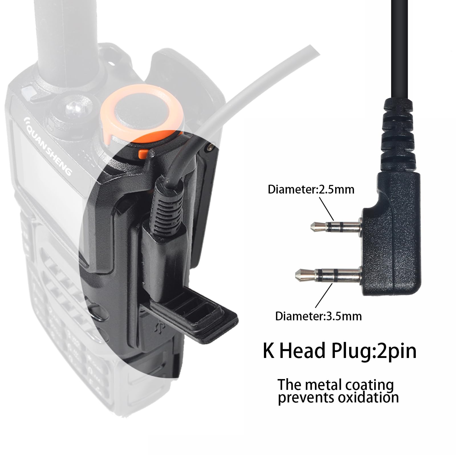 UAYESOK Cuffie radio a 2 pin, tipo G con microfono PTT e tappi per le orecchie, compatibili con Baofeng UV5R 888s UV-82 Kenwood RT24 RT27 eSynic QuanSheng Walkie Talkie (2 pezzi)