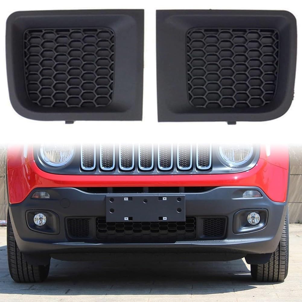 Griglia paraurti, Coppia Sinistra Destra Anteriore Inferiore per lunetta Copertura per Jeep per renegade Griglia Paraurti Laterale Inserto Bordo Cromato Trim Ricambio Esterno