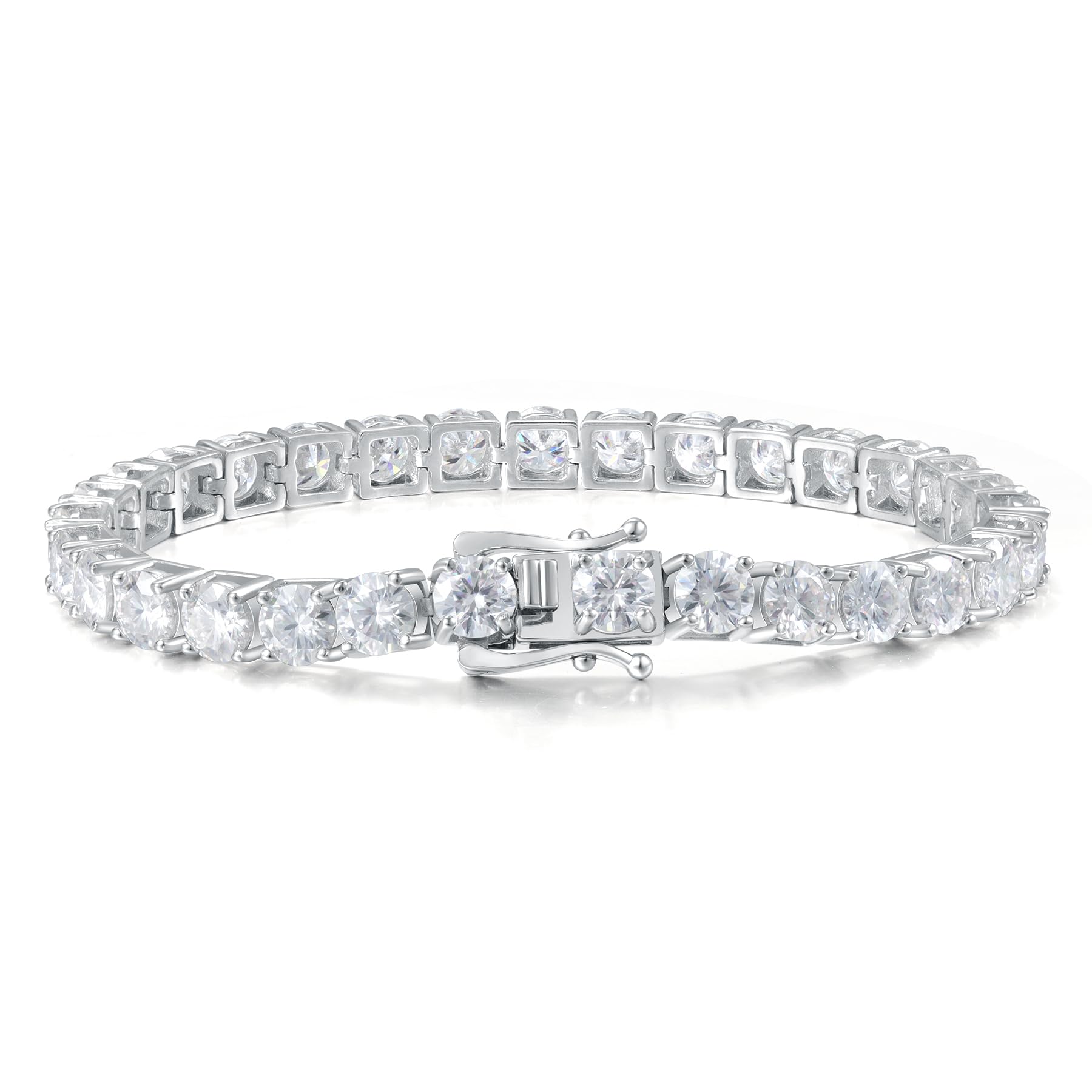 ReyFolop Moissanite Tennis Bracelet for Women - 18K White Gold Plated Silver - 2mm 3mm 4mm 5mm D Color VVS1 Moissanite - Double Safety Clasp,