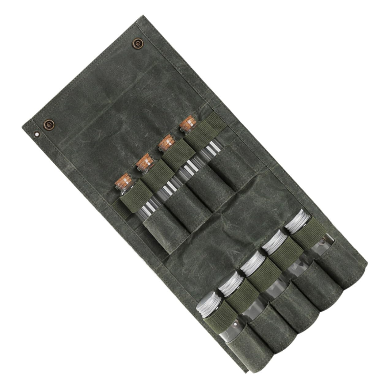 Kit épices camping militaire avec 9 pots en verre et sac en toile robuste