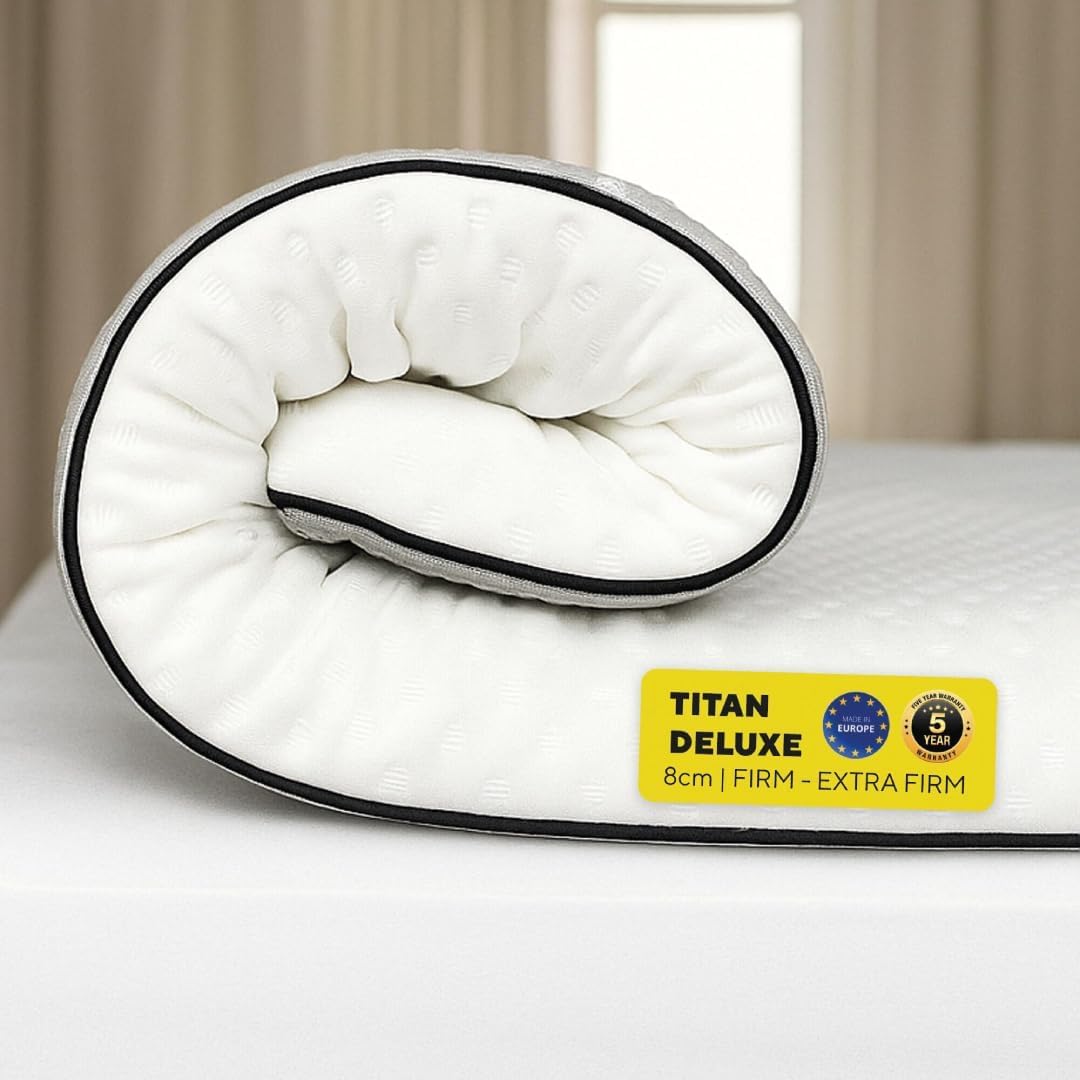 Brightr® Titan Deluxe Firm Orthopedic Extra thick 8cm Orthopaedic Mattress Topper for Small Double Bed, soothes back, hip & shoulders pains, 2-in-1 Firm/Extra Firm 120x190cm