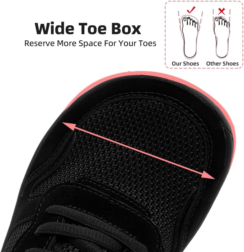 FUJEAK Barefoot Shoes Women Sneakers Womens Walking Shoes Wide Toe Box Shoes Women Minimalist Zero Drop Breathable Fashion Sneakers Width Casual Trail Runner All Black US Size 8 - Image 3