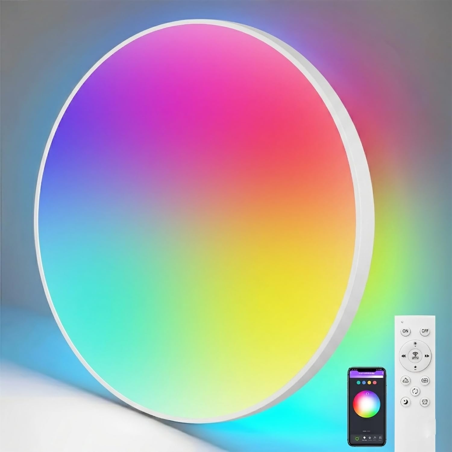 24W Plafoniera LED Soffitto Smart RGB IP44 Ø32CM Telecomando | 3000K-6500K Lampada a LED circolare per soffitto, ideale per soggiorno, camera da letto, bagno e studio musicale