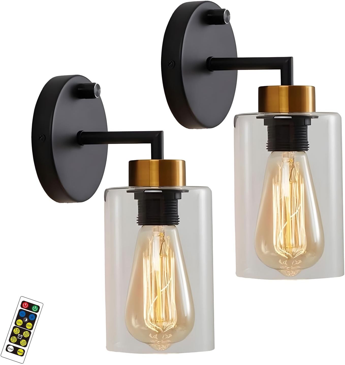 VDOQTLJT Wall Lamp Sconces Industrial Retro Light Metal Bracket with Cylindrical E27 Simple Glass Shade Sconce Compatible with Bedroom Living Room Dining LED Cha