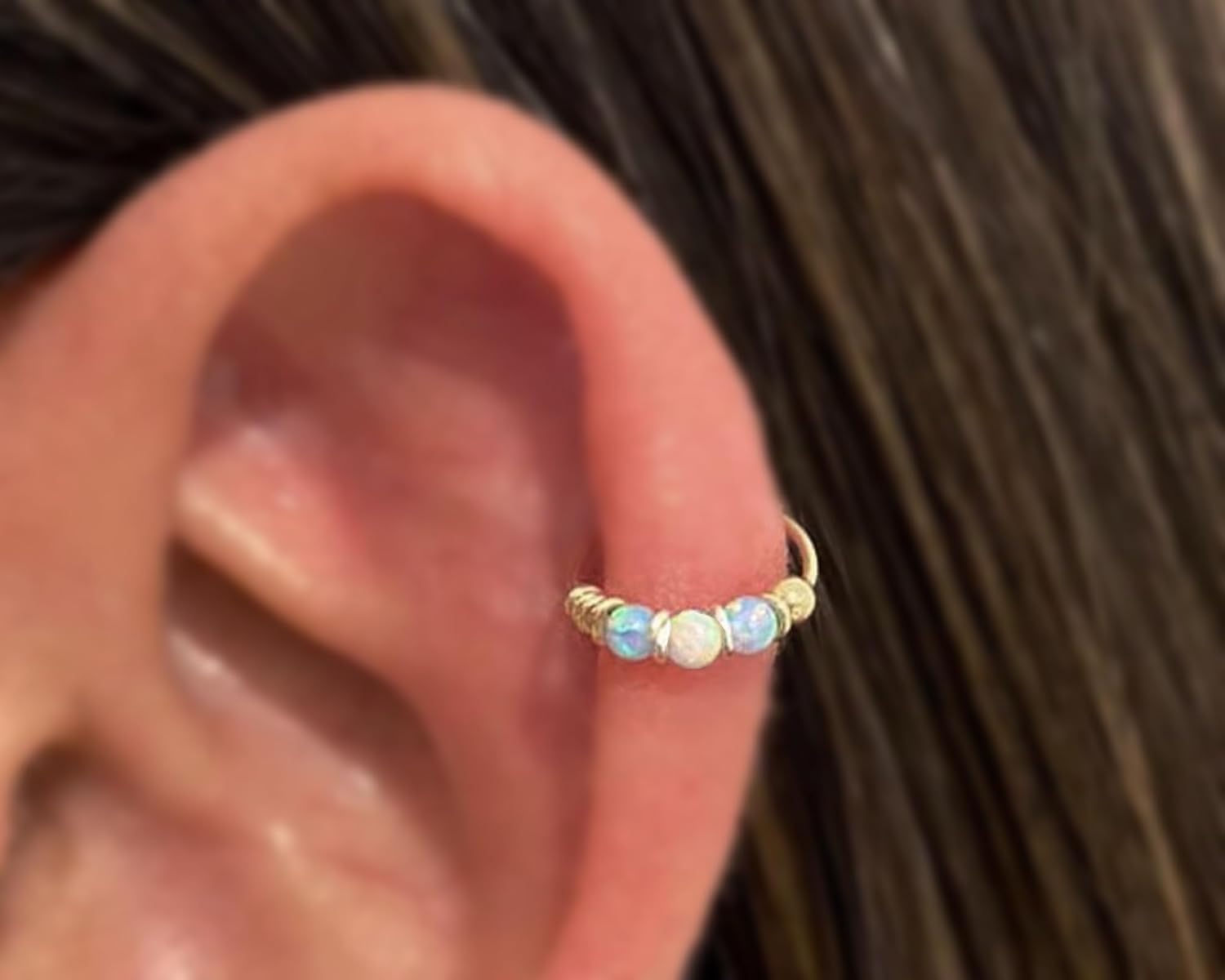 925 Sterling Silver Helix Hoop Piercing Jewelry - Cartilage Opal Hoop Earring for Women - Small 10MM Thin 22 Gauge - Image 2