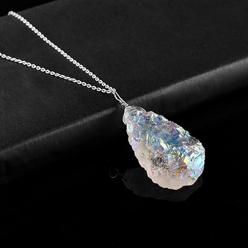 Miniatura 9 de Moon-Shaped Angel Aura Quartz Pendant - Artisan Hammered Finish - Rhodium Plated Sterling Silver - Celestial Healing Crystal Necklace - Fashionable
