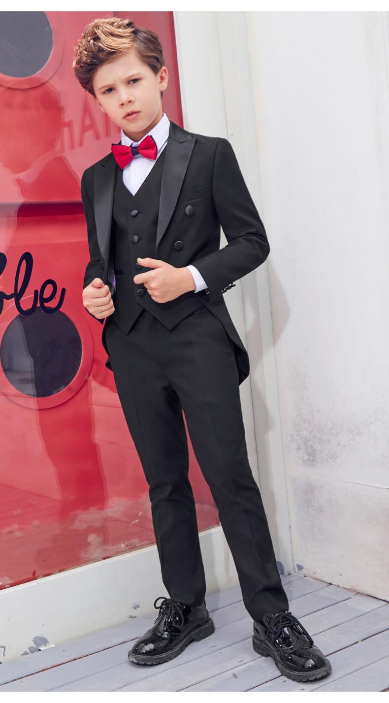 Jungen Dreiteiliger Anzug Trauzeugen Spitze Revers Zweireihige Knöpfe Jacke Weste Hose Hochzeit Smoking