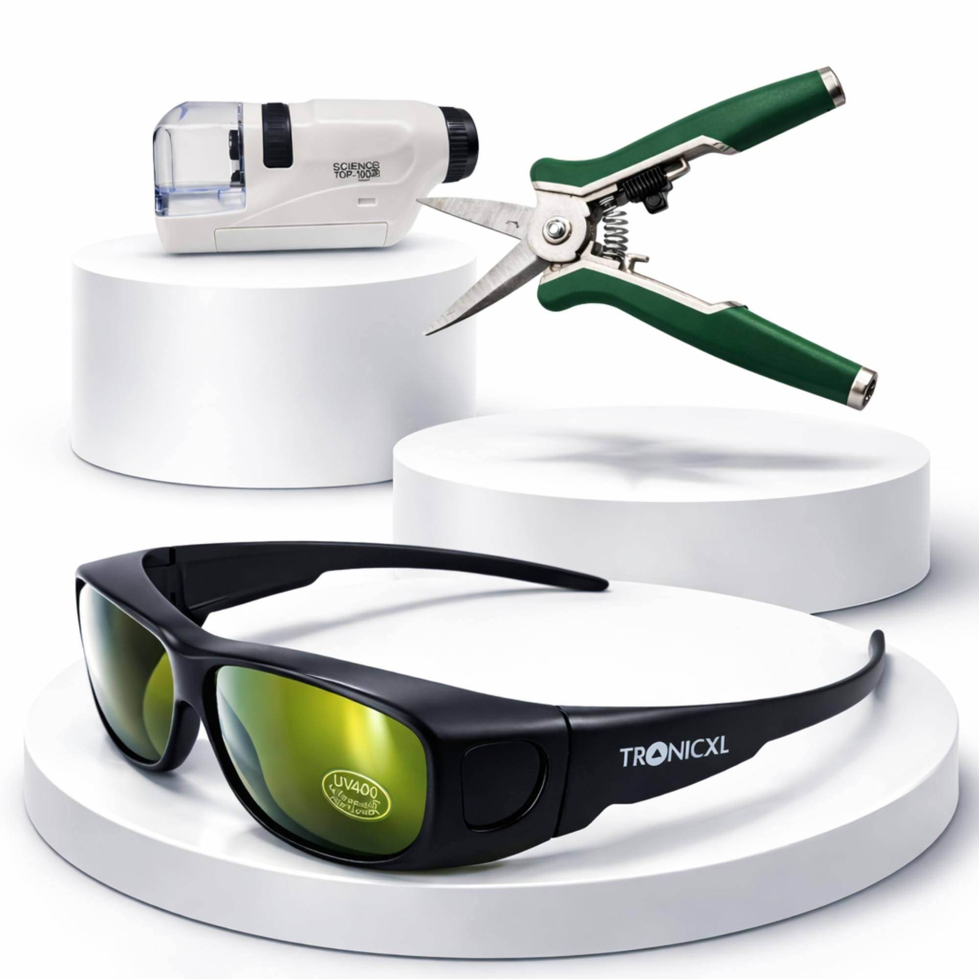 TronicXL Zubehör Set passend für Growbox Schutzbrille Mikroskop Schere für Growing Eigenanbau Zelt Geschenkidee Geschenk Idee