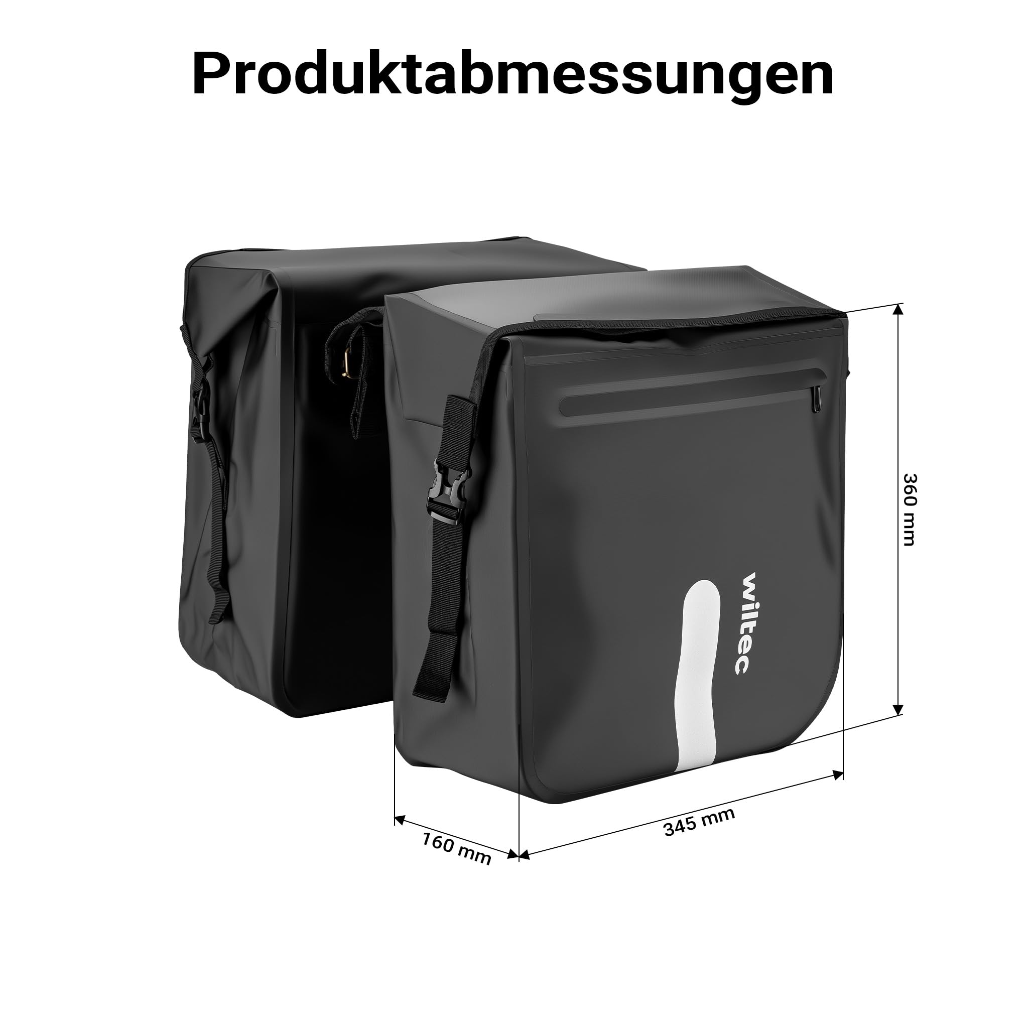 Wiltec Borsa doppia per portapacchi 37 x 16 x 51 cm, borse bici posteriori con 46 l di spazio, borse posteriori bici impermeabili, borsa da viaggio per bicicletta con tasche laterali