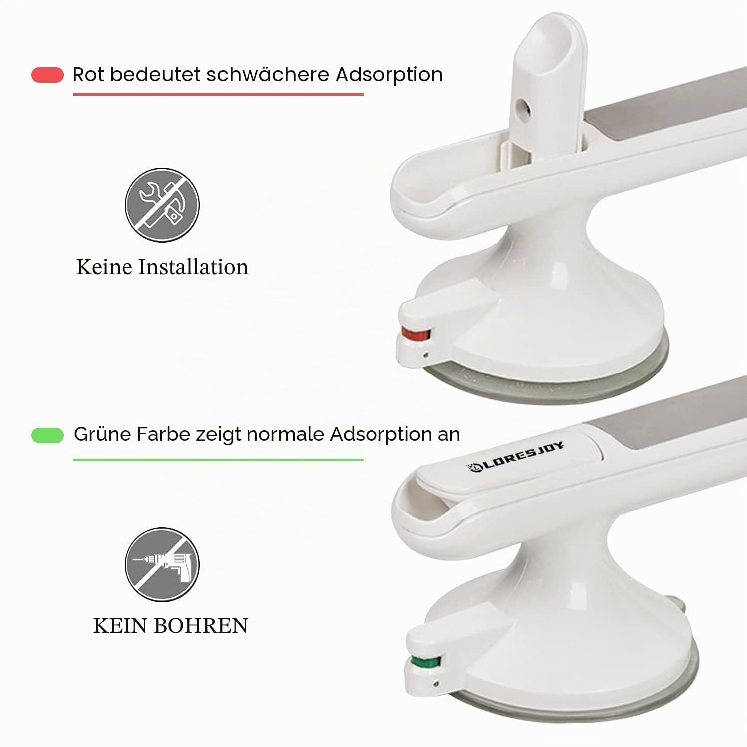 2 Stücke Haltegriff Dusche für Senioren,Haltegriffe für Bad,Haltegriff mit Saugnapf,Haltegriff Dusche Ohne Bohren,Mobiler Haltegriff,WC Haltegriff mit Saugwarnung
