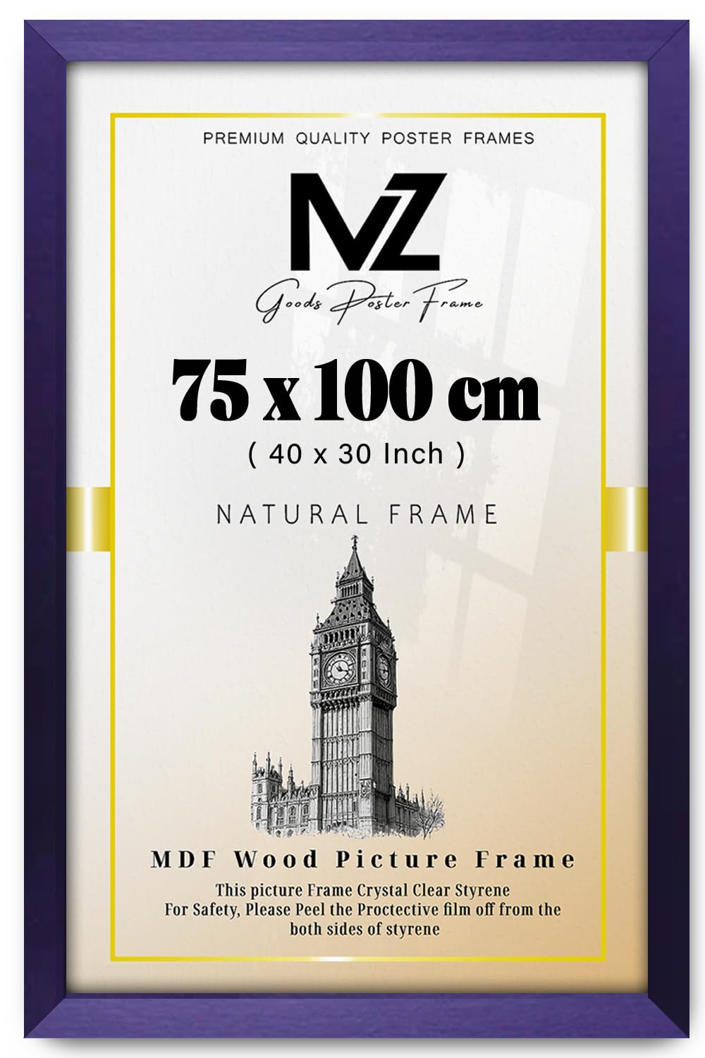 MZ GOODS | MDF Picture Frame (75 x 100 CM) 100 for Calligraphy Art, Diplomas & Portraits, Elegant MDF Build, Secure Hanging Hooks for Display [ Purple ]