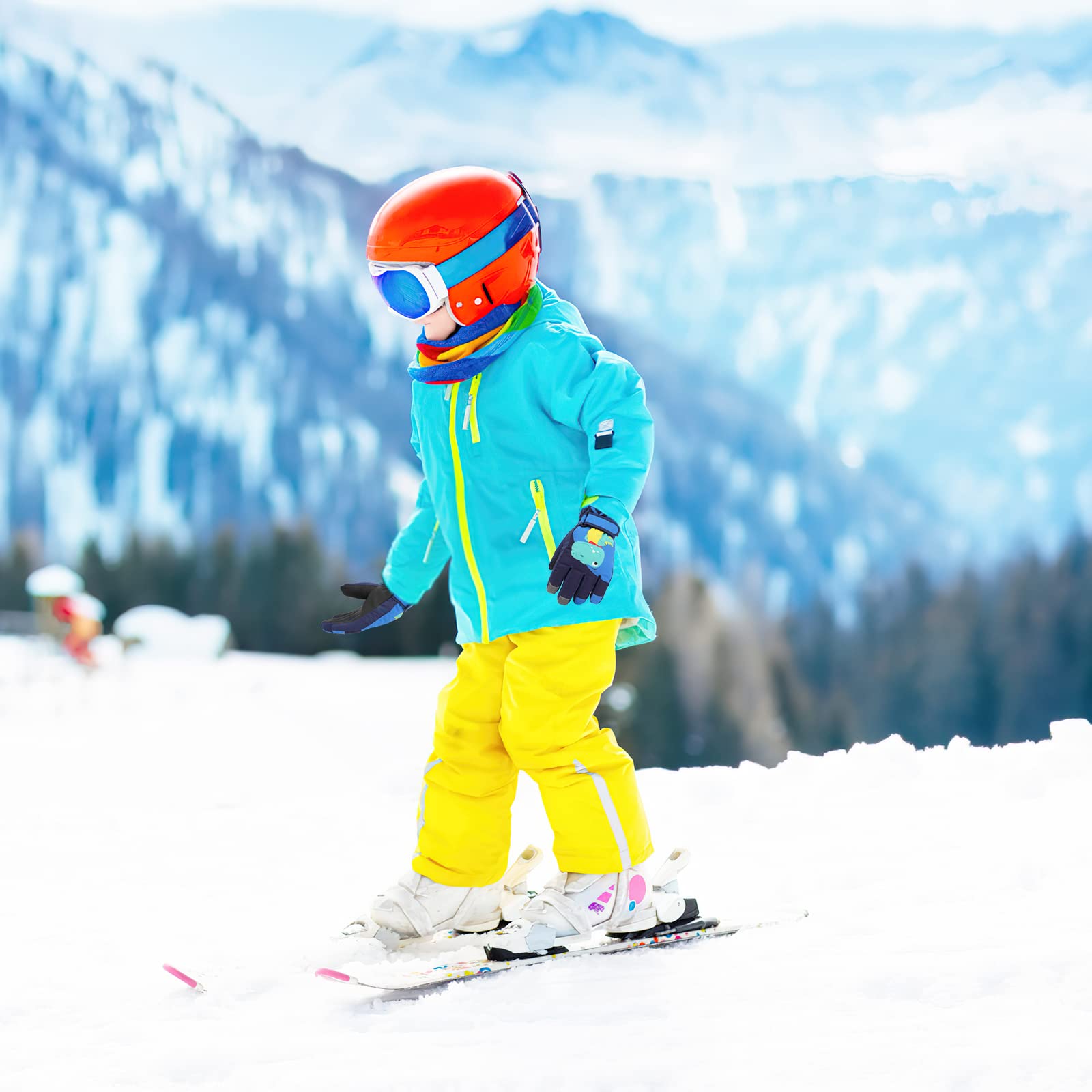 QKURT Guantes de Esquí Impermeables para Niños, Manoplas de Dinosaurio para Nieve y Snowboard 2-13 Años