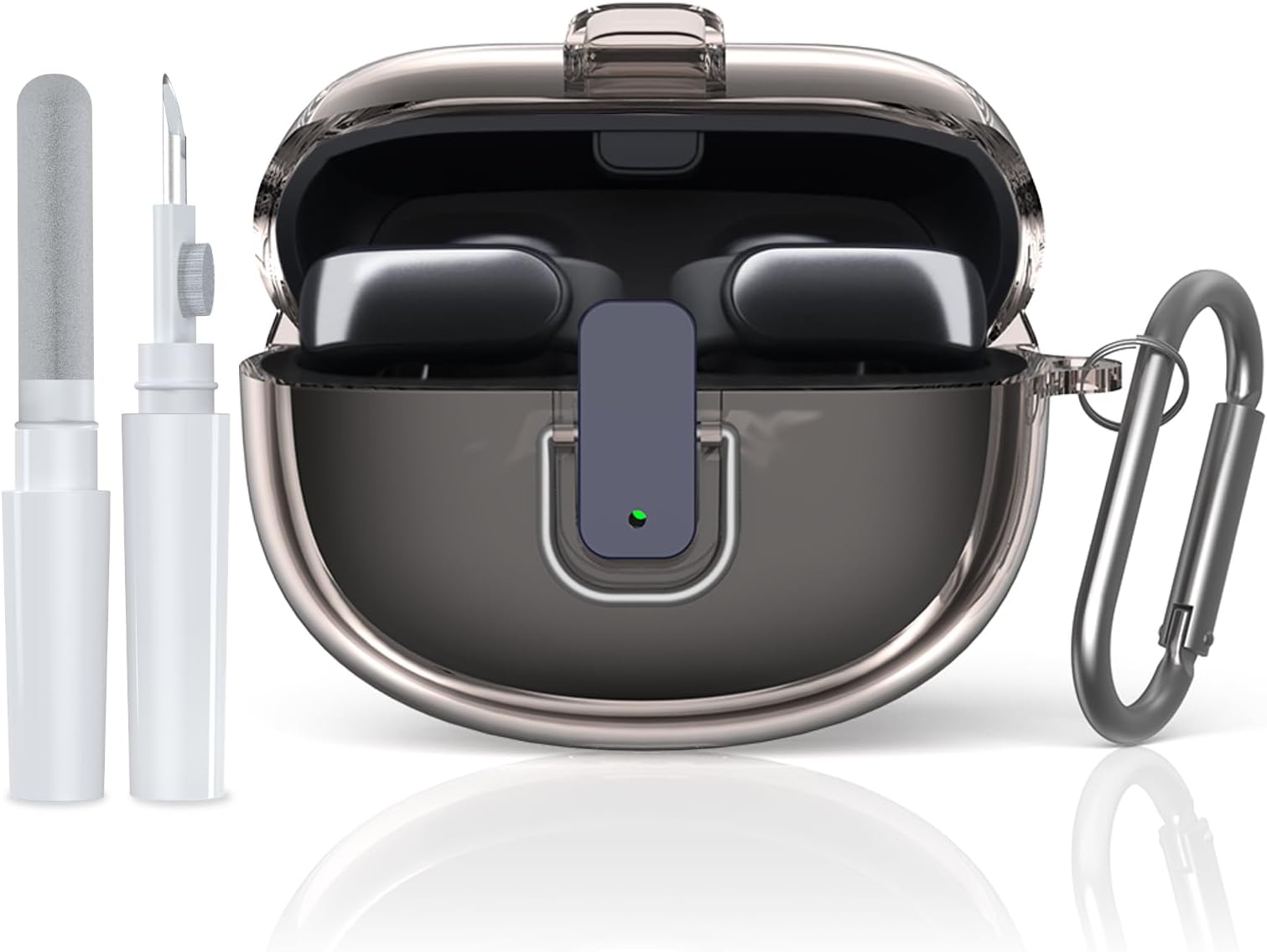 [Secure Lock] TUDIOW for Bose Ultra Open Earbuds Case(2024), Clear TPU Shockproof Protective Cover for Bose Open Ear Wireless Earbuds Accessories with Lanyard & Keychain (Clear Grey)