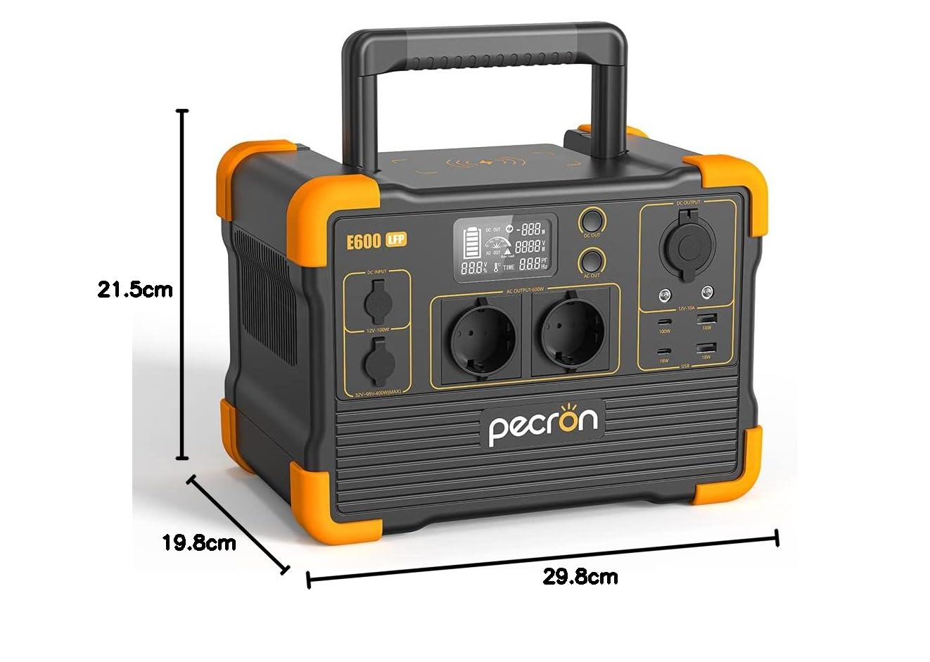 PECRON Generateur Electrique Portable 1200W, LiFePO4 Batterie de Secours 614Wh, EU Prise 220-240V, MPPT (máximo 300W),Chargeur sans fil 15W,Générateur Électrique Solaire pour Camping/Maison/Voiture