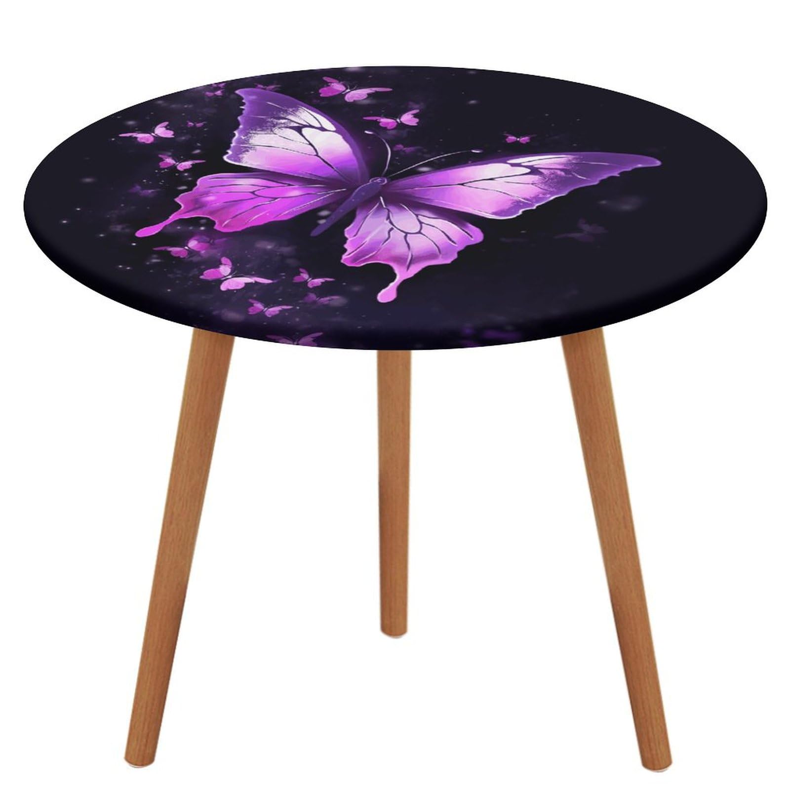 Nappe extensible ronde ajustée avec élastique motif papillon violet protège table étanche