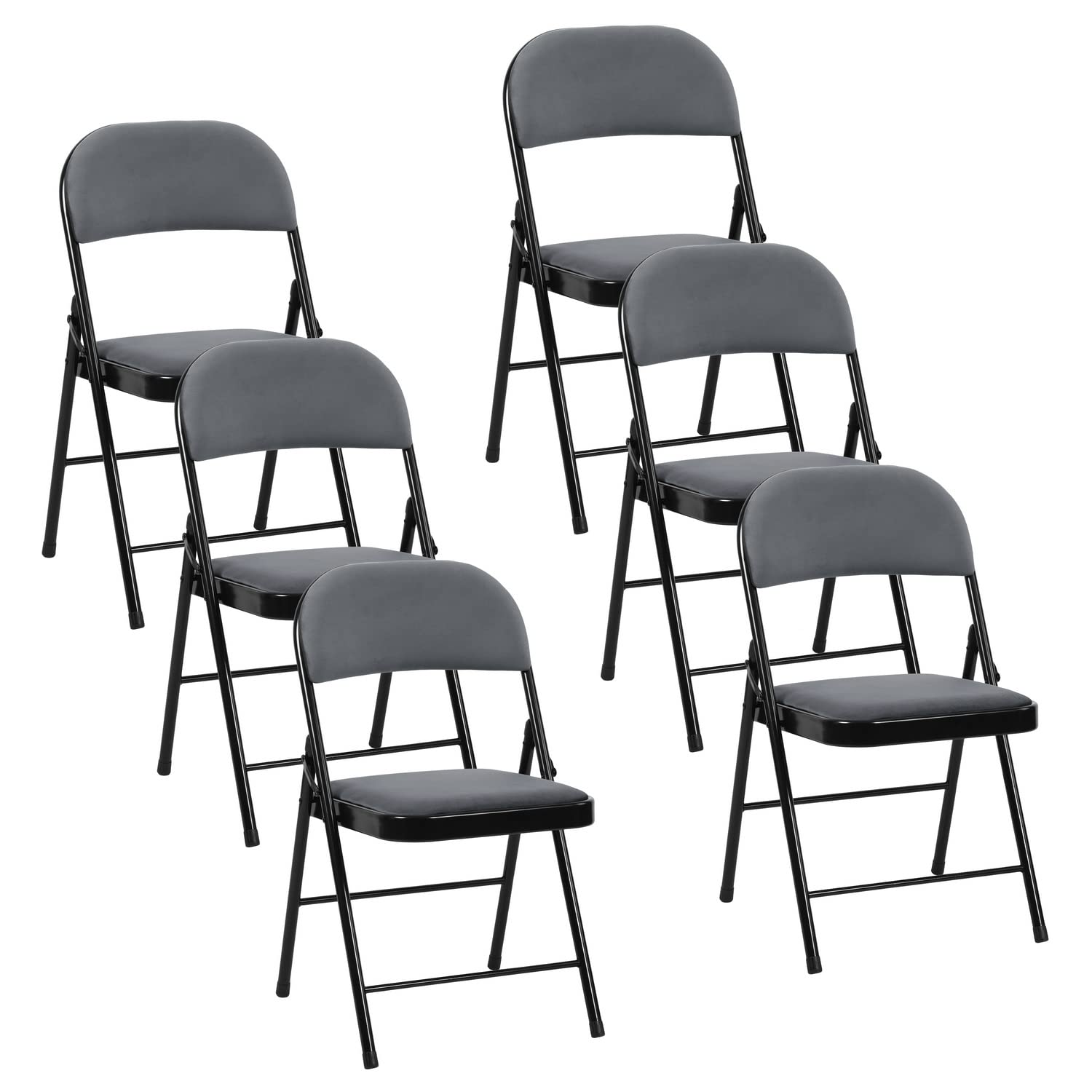 FurnitureR Portable Folding Chairs Set of 6, No Assembly Stackable Commercial Chair with Padded Seats and Back for Home Office Meeting Room Reception Room Wedding Party (Grey)
