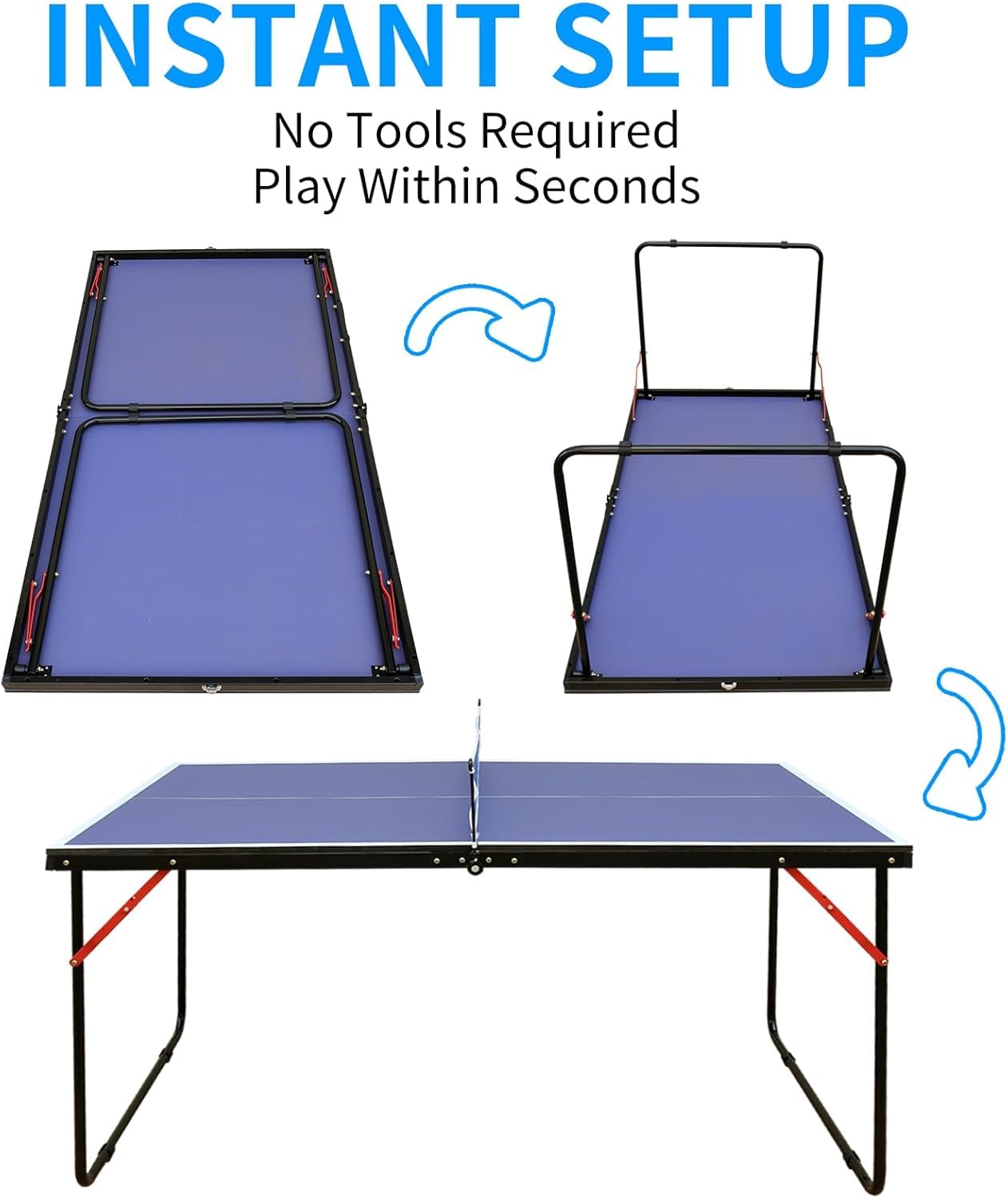 Portable Ping Pong Table 4.5FT/6FT Foldable Compact Space-Saving Design, Multi-Use Table Tennis Table for Adults Indoor/Outdoor Game - 4