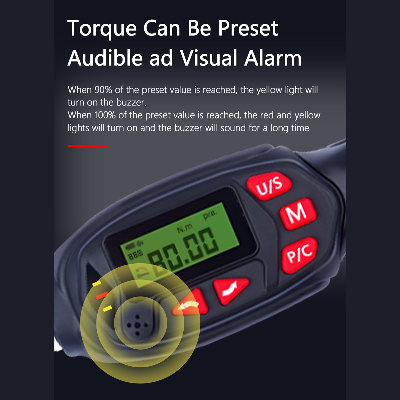 3/8 "Llave de torque digital con timbre y notificación de flash LED 3-60 nm y ± 2% de alta precisión de la operación bidireccional que incluye 5 unidades de torque y 3 modos
