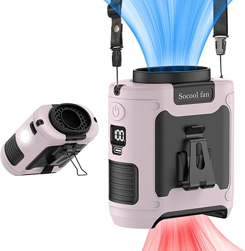 Miniatura 12 de Socool - Ventilador portátil de 10 000 mAh, clip para el cinto, batería recargable, 5 velocidades, linterna, para el cuello, manos libres, 40 horas,