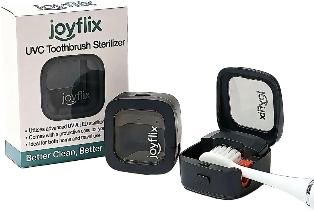 UV-C Toothbrush Sanitizer | Portable & Rechargeable | 99.9% Sanitization with Heating Function | Magnetic Mount, Travel-Friendly & Compact Design (Charcoal Black)