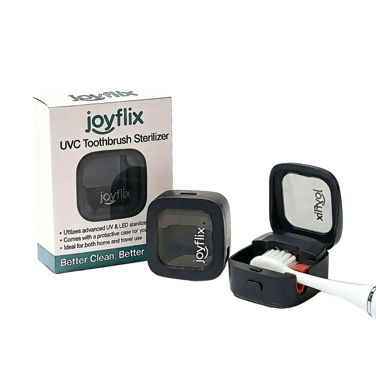 Désinfectant UV-C pour brosse à dents | Portable et rechargeable | Désinfection à 99,9 % avec fonction de chauffage | Support magnétique, design compact et facile à transporter (noir