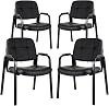 CLATINA Waiting Room Guest Chair with Bonded Leather Padded Arm Rest for Office Reception and Conference Desk Black