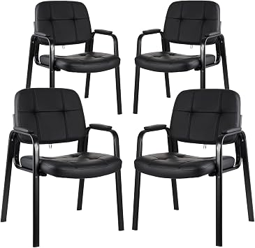 CLATINA Office Reception Guest Chair with Bonded Leather Padded Arm Rest Ergonomic Guest Chair for Waiting Room Conference Desk Black 4 Pack