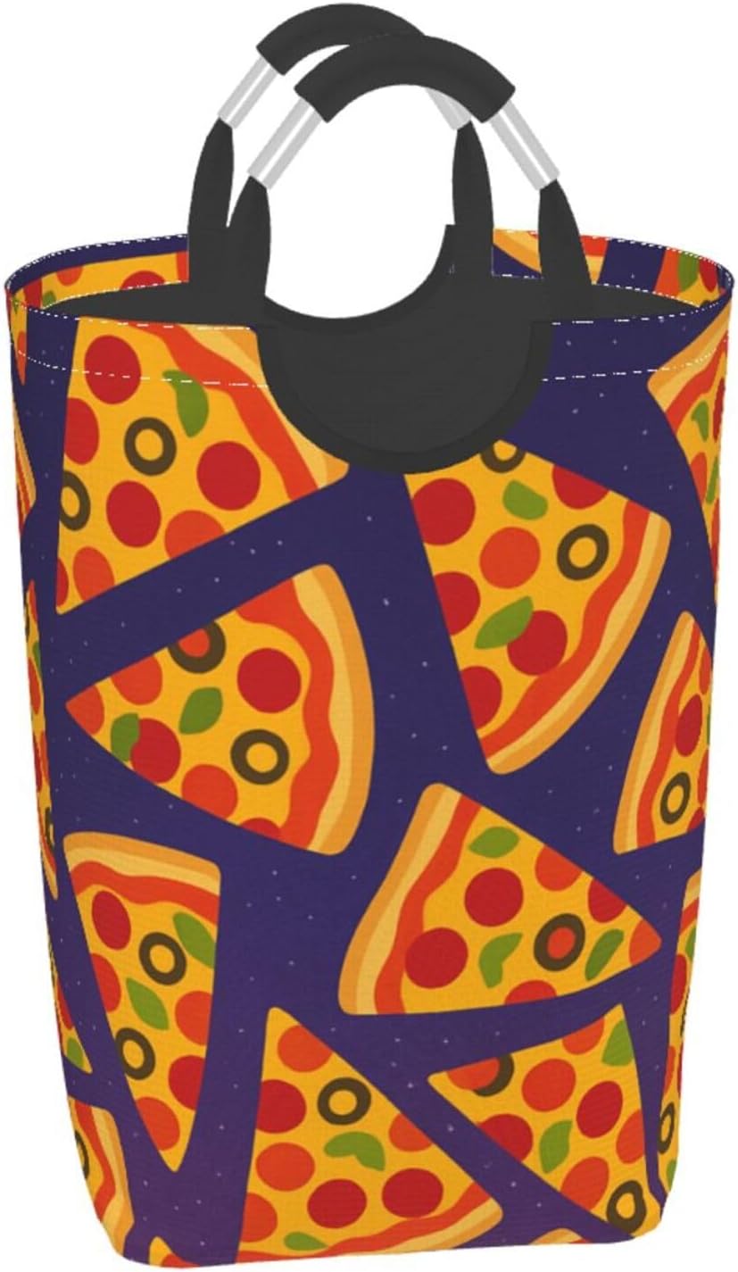 50l Laundry Basket Pizza Pattern Waterproof Laundry Hamper Foldable Clothes Laundry Bag With Handles