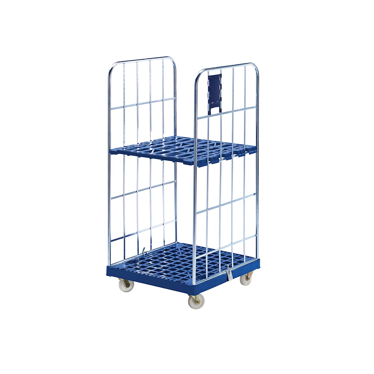 FRANKEL kaiserkraft | Roll-conteneur MODULAIRE | Socle Roulant en Plastique | grillagé sur 4 côtés | Socle Bleu foncé