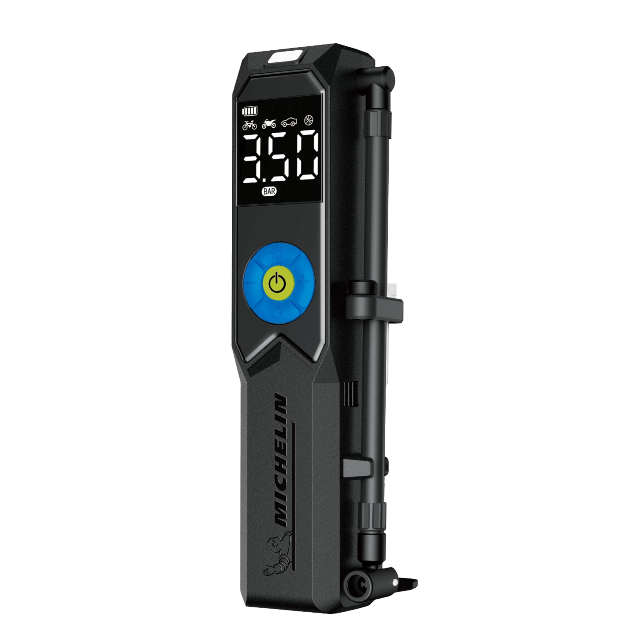 Michelin Digital - Pompa ad aria a batteria, 10 bar, colore nero, 20,5 x 5,4 x 4,7 cm
