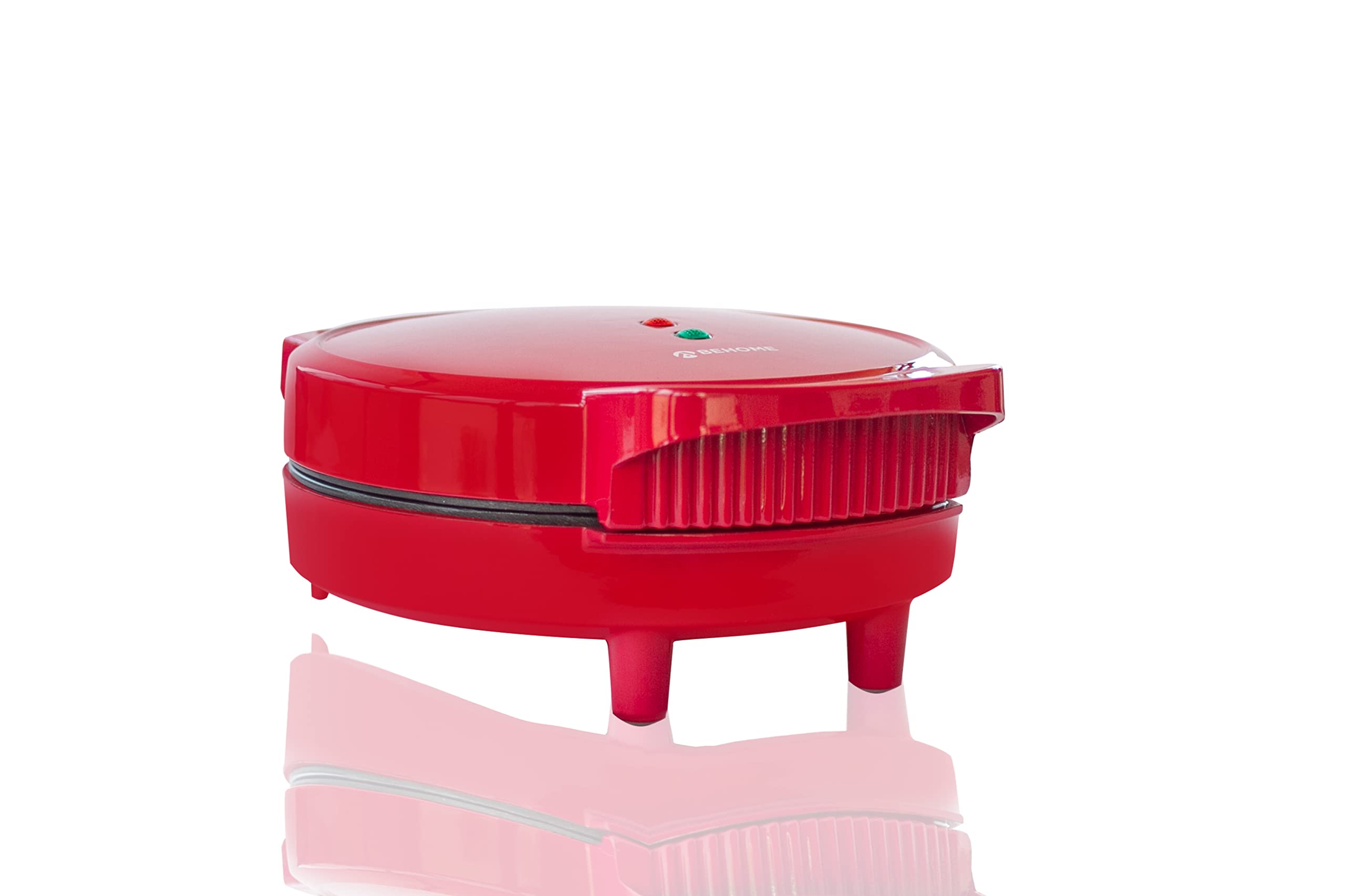 BEHOME Piastra Waffle, Waffle a forma di Cuore con Piastra Antiaderente, Piedini Antiscivolo 1000W, Macchina per 5 Waffle alla volta, Rossa