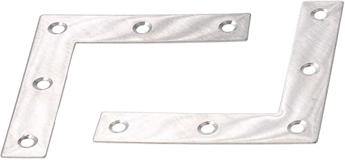 Miniatura 10 de Paquete de 10 placas de soporte de reparación de acero inoxidable en forma de L, soporte de esquina plana para madera, fijación de metal, soporte de