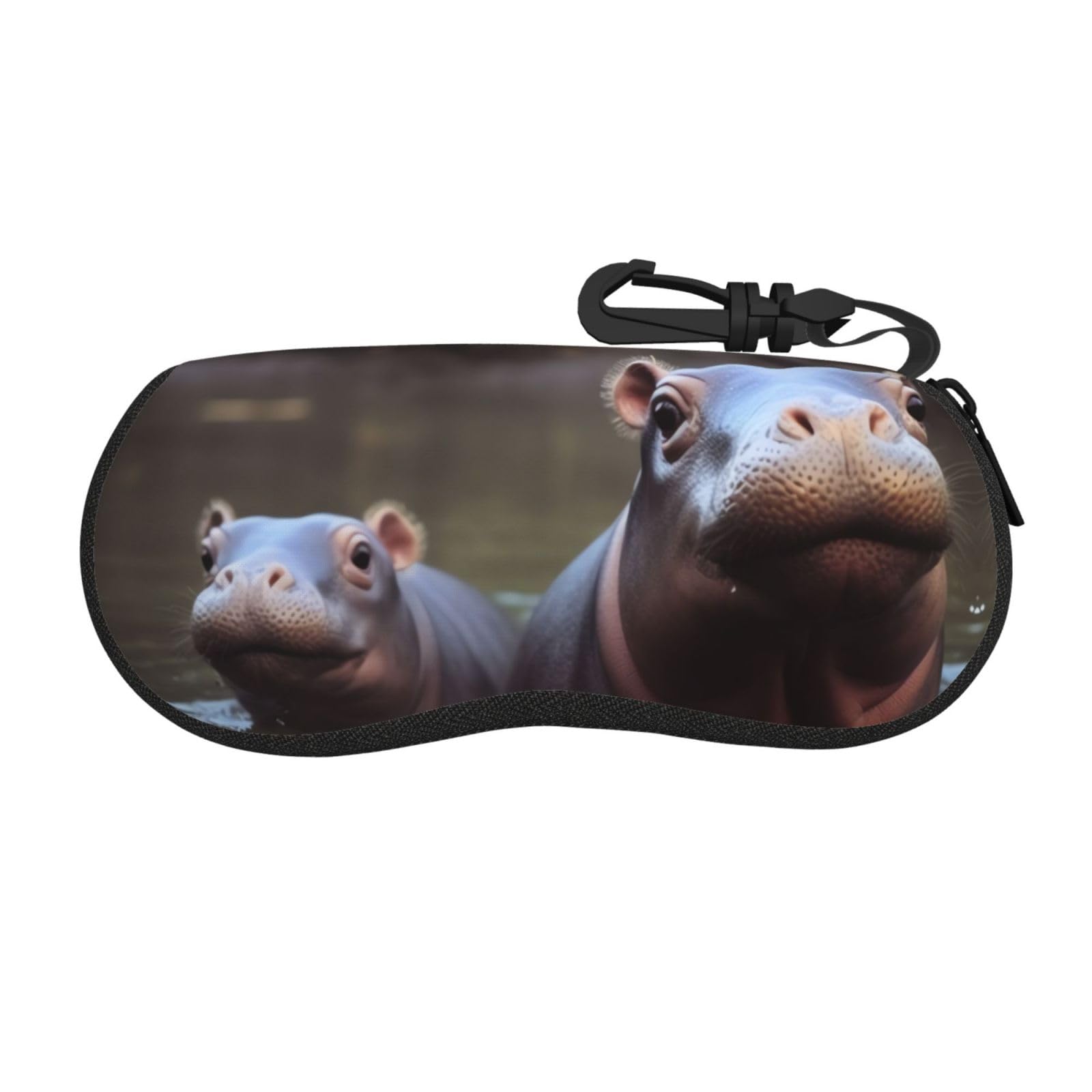 BWLHJKE Hippos Glasses Case Zipper Hard Shell Sunglasses Cases Portable Travel Eyeglasses Case with Hook