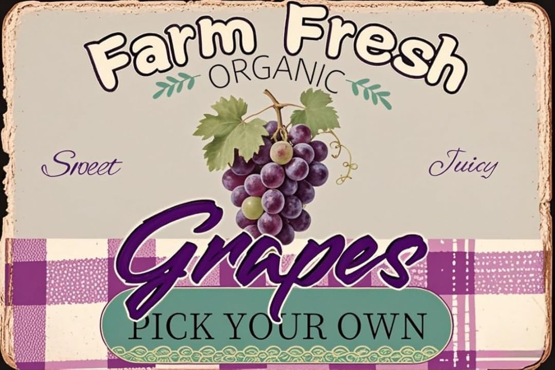 Farm Fresh Grapes Vintage Tin Signs Wall Art Decor Plaque for Cafe Farm Fishing Garage Garden Yard 8 x 12 Inch