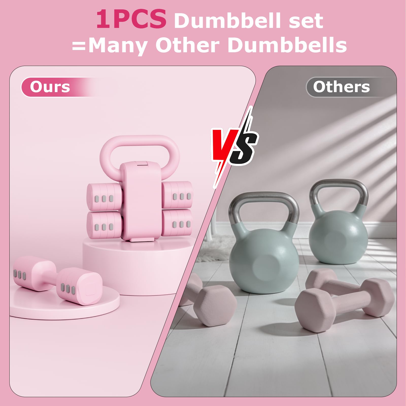 Verstellbare Hanteln Frauen Set, 1-5kg Kurzhanteln 2er Set, 4-in-1 Dumbbell Set für Frauen und Männer, Gewichte Hantel für Home Gym, Krafttraining Zuhause