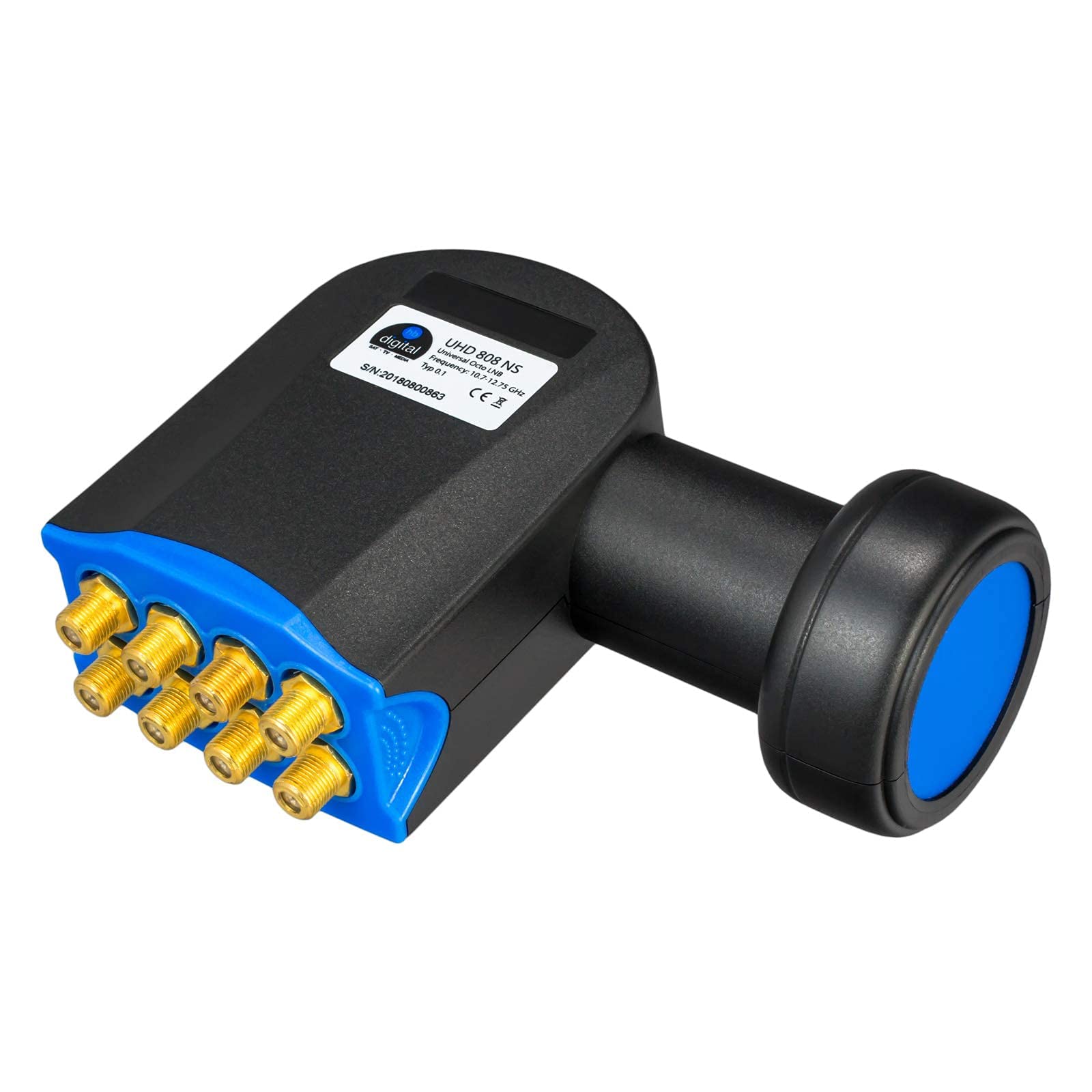 HB-DIGITAL Connecteur Octo LNB LNC avec 8 sorties Full HD TV 3D + contacts plaqués or + protection contre les intempéries (extensible), set avec 8 fiches F