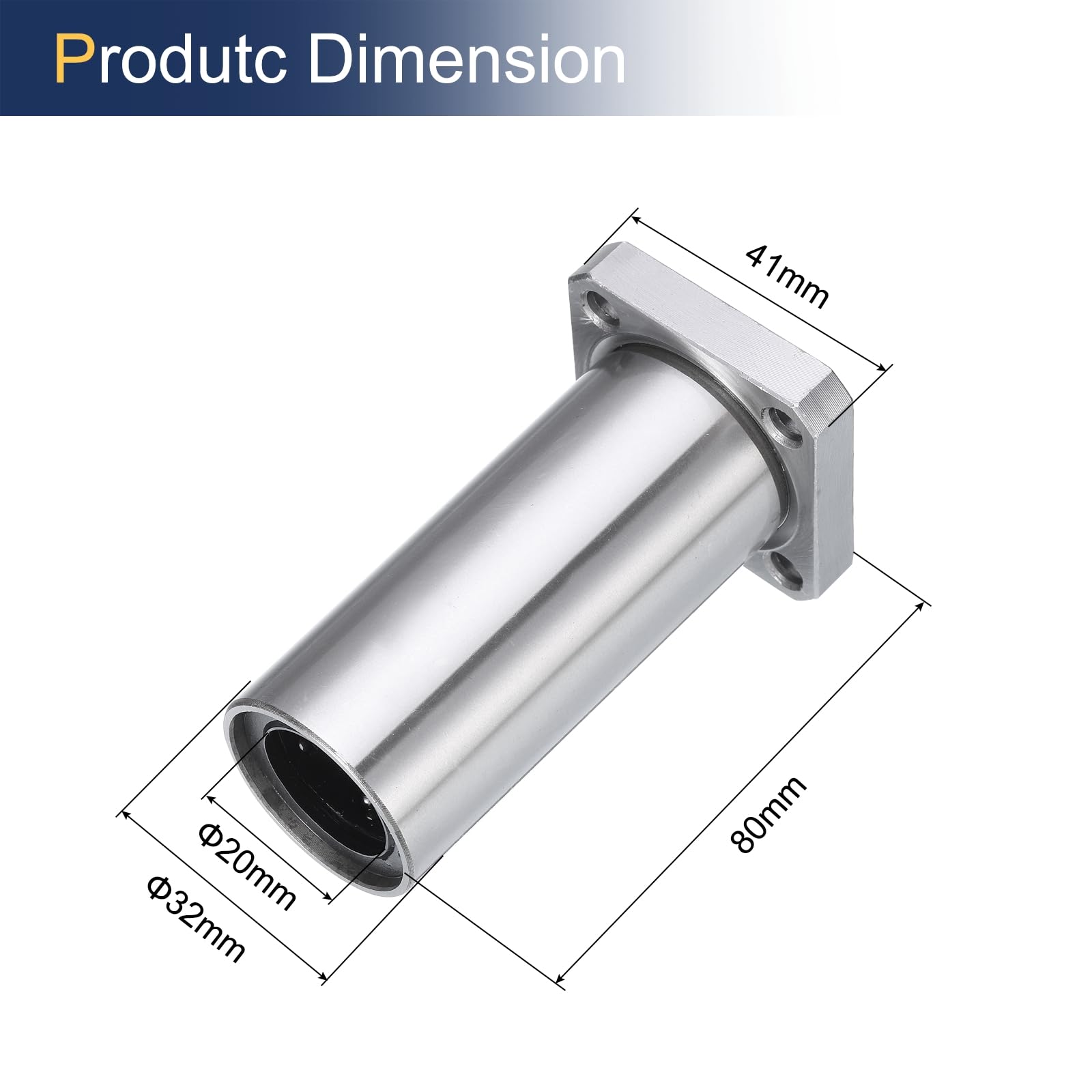 sourcing map LMK20LUU Cuscinetti a sfera lineari 20 mm foro 32 mm OD 80 mm lunghezza gabbia in acciaio flangia quadrata extra lunga per stampante 3D macchina CNC