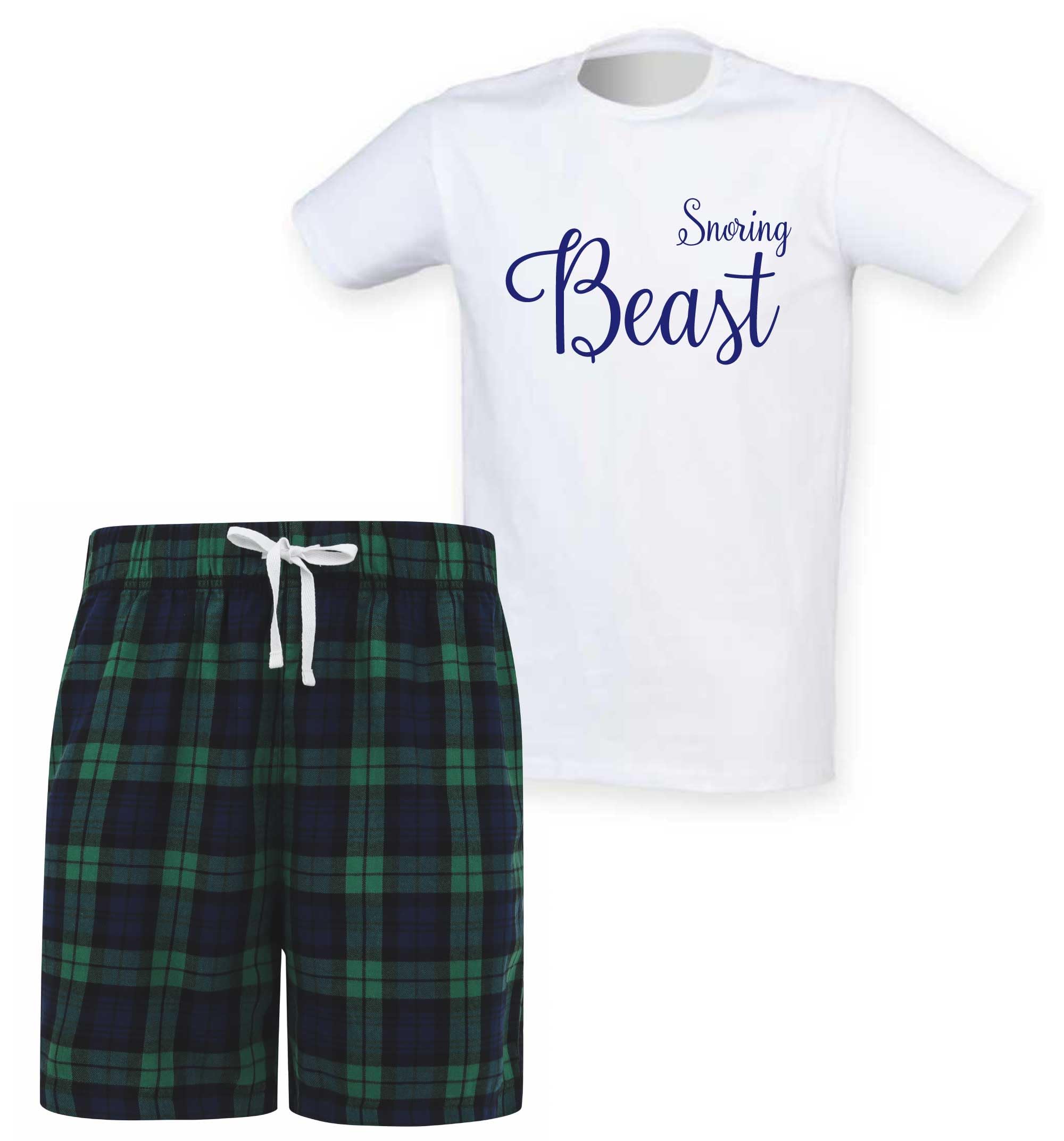 60 Second Makeover Men's Green Limited Snoring Beast Pyjama Set Tartan Short (Large)