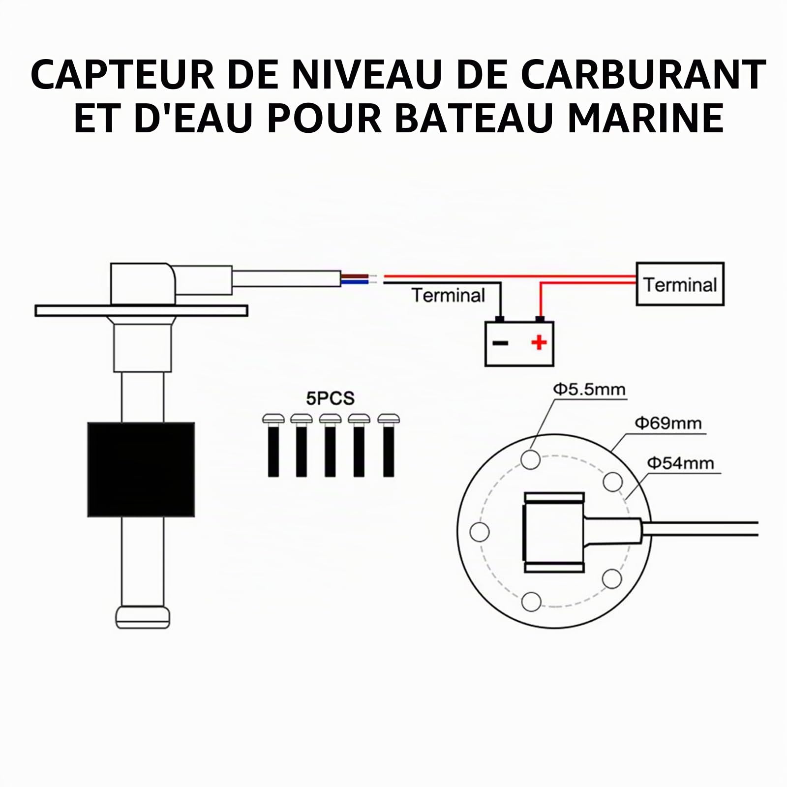 Geloo Capteur de Niveau de Carburant, 0-190 Ohm Capteurs de Niveau d'eau Jauge de Niveau de Carburant pour Véhicules et Bateaux (200mm)