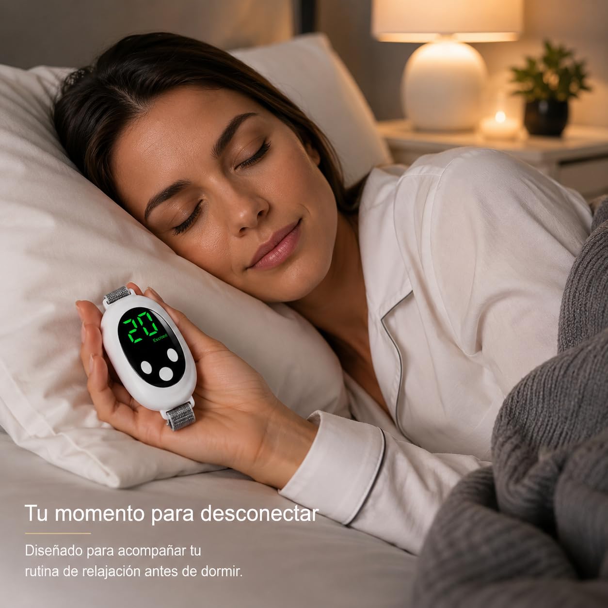Dispositivo para Dormir y Relajarse, Masajeador de Mano EMS Antiestrés | 20 niveles de intensidad, modos Sleep y Excited, correa ajustable, autoapagado y formato portátil