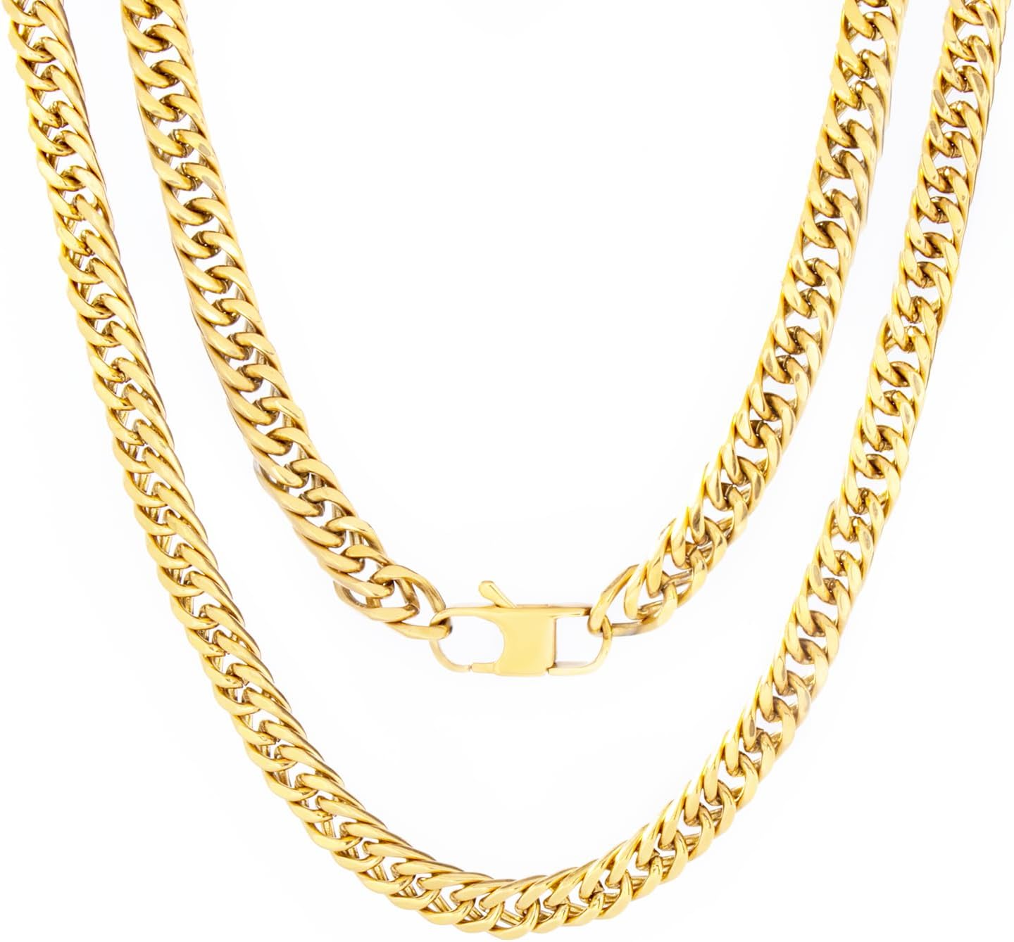 Cuban Chain Necklace for Men,8MM Chunky Miami Silver Gold Stainless Steel Hip Hop Jewelry,18/20/22/24/26 inch Length -with Black Gift Box