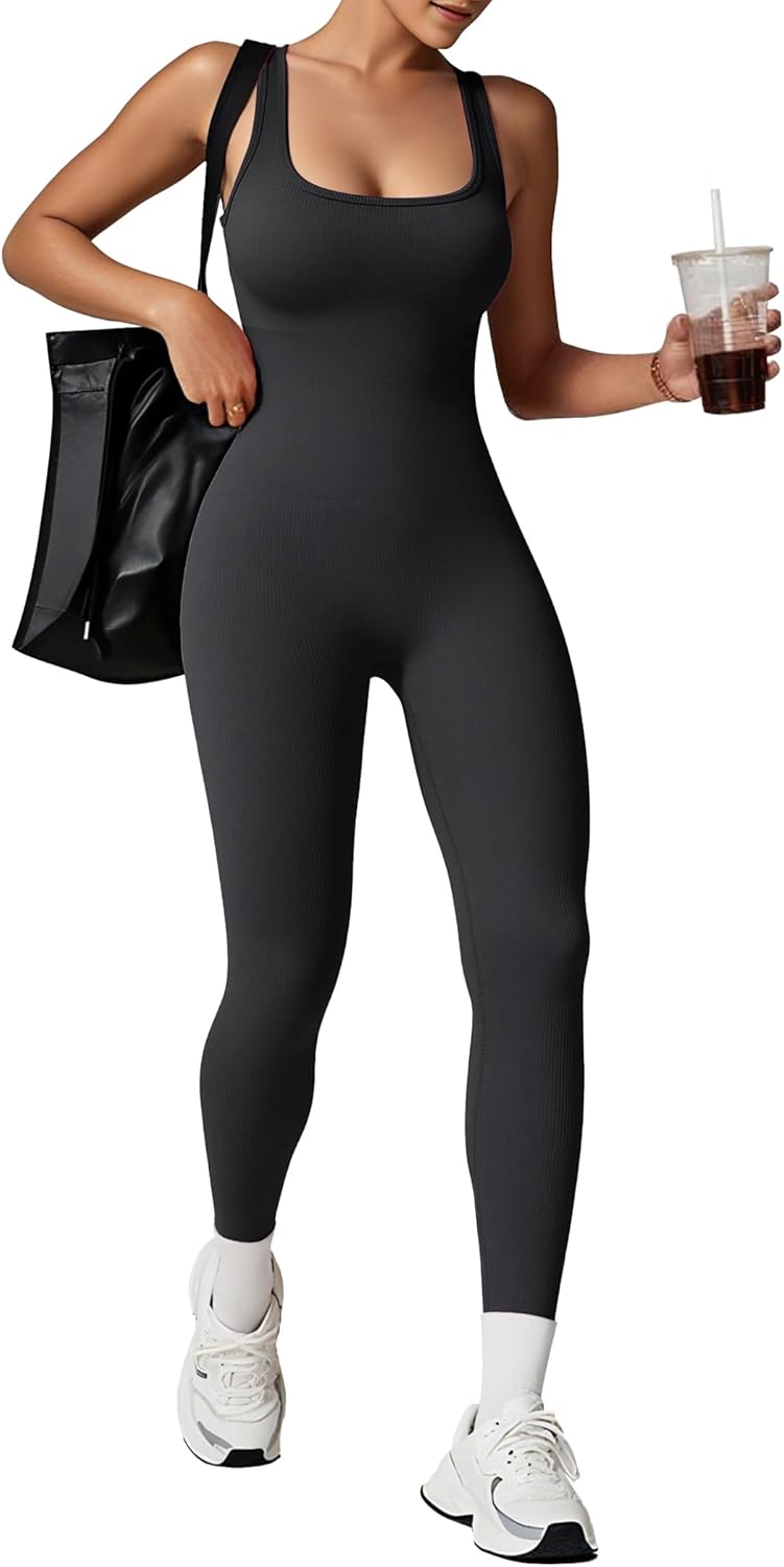 TrainingGirl One Piece Jumpsuits for Women Summer Workout Yoga Gym Rompers - Casual Cute Sleeveless Bodysuits Tank Top