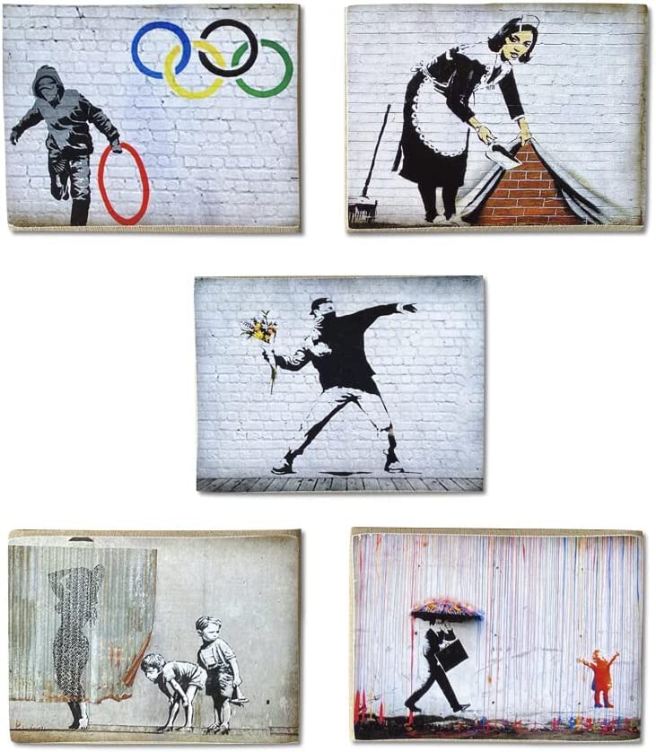 KUSTOM ART Juego de 5 Imanes de Nevera, Serie Bansky Vintage de