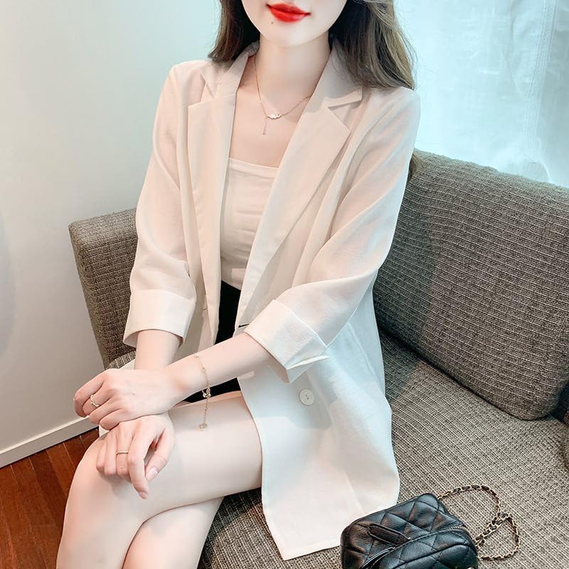 Lightweight Summer Blazer for Women, Loose Fit, Casual Three-Quarter Sleeve3