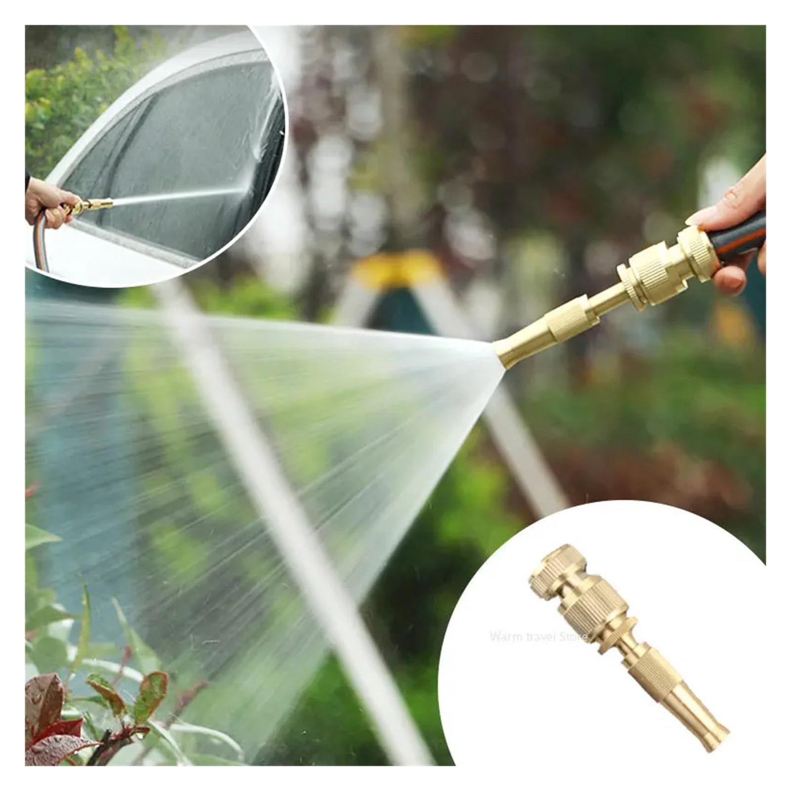 Pistola de agua de alta presión de latón, boquilla ajustable, manguera de jardín