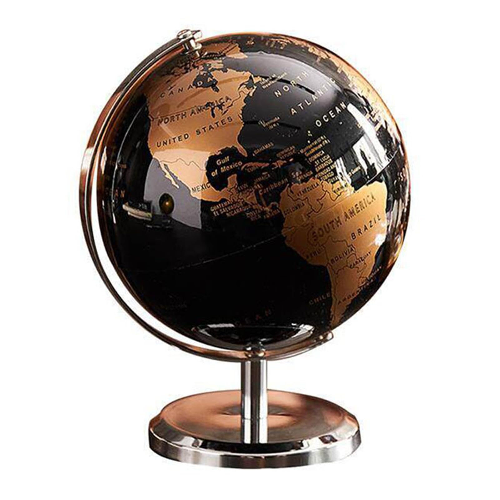 Generic Decorative Small Globe with Metal Stand Rotatable Vintage Globe for Home Office 19.5x15x15cm (Black Gold Antique Bronze Stand)