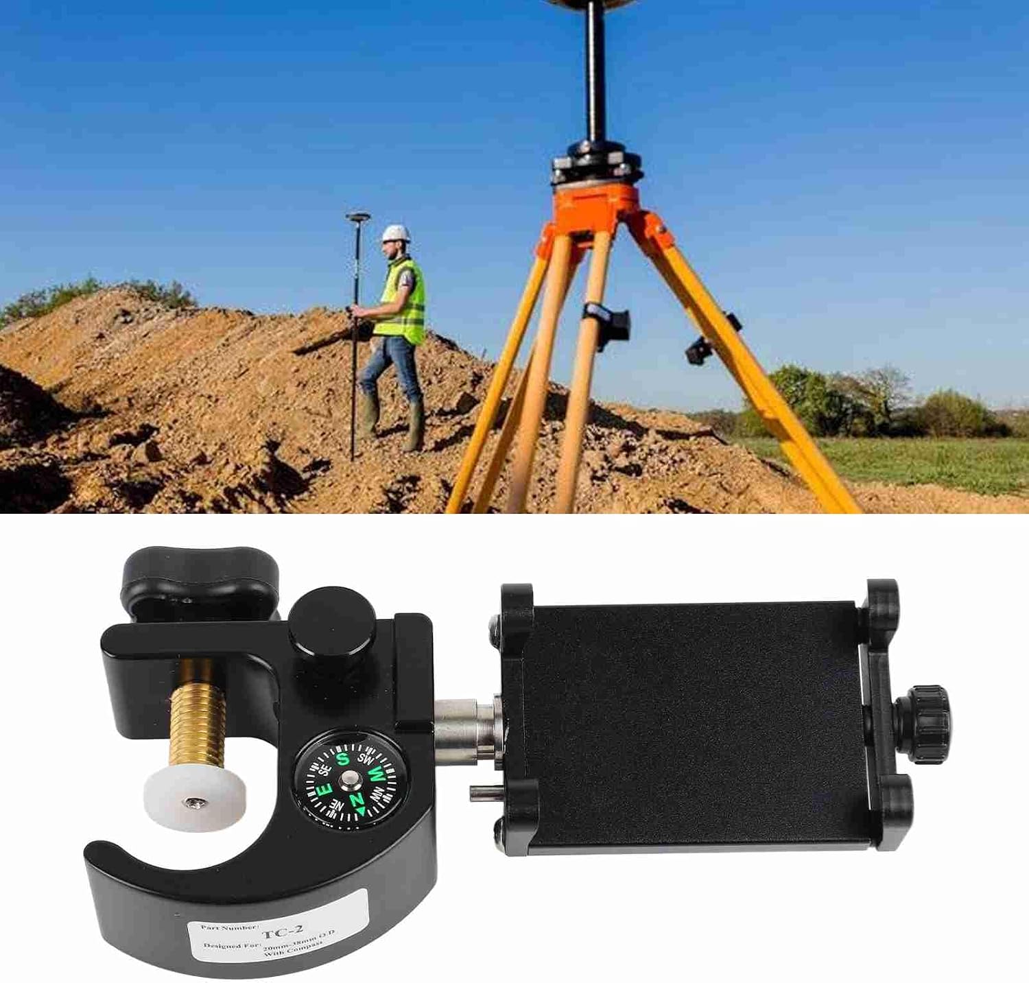 Universal Fit Anodized Aluminum Quick Release Mount Pole Clamp with Compass for RTK Surveys