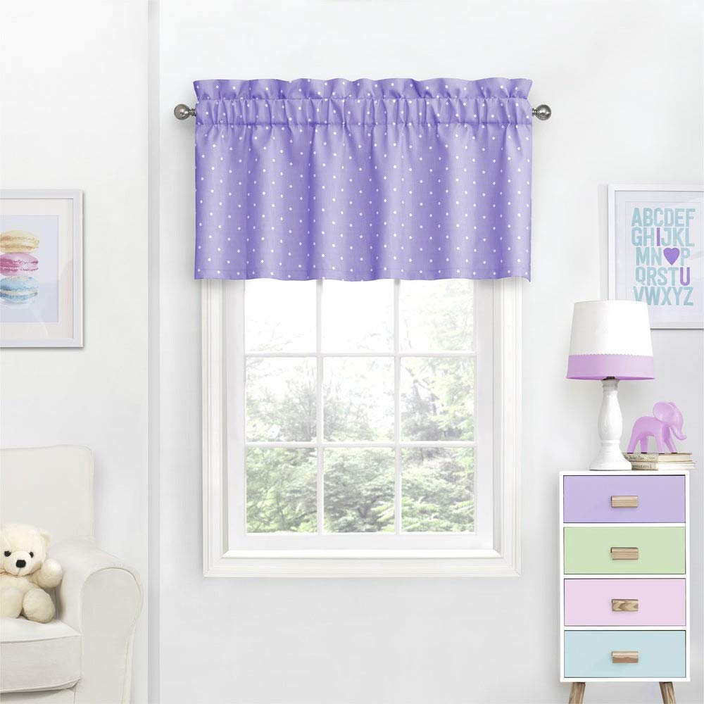 ECLIPSE KIDS Polka Dots Modern Valance Rod Pocket Window Curtains for Kitchen or Bathroom, 42x18, Purple