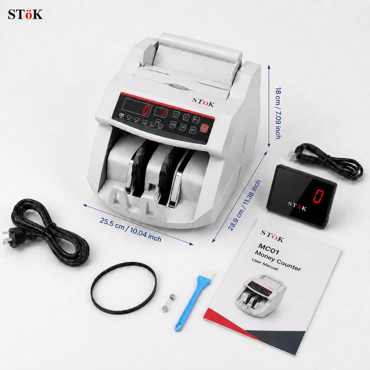 STöK MC01 Heavy-Duty, Double Motor Note Counting Machine, Counts INR, EUR, Pound, USD, UV/MG Counterfeit Notes Detection for INR with External Display (1 Year Warranty) — Amazon image 6