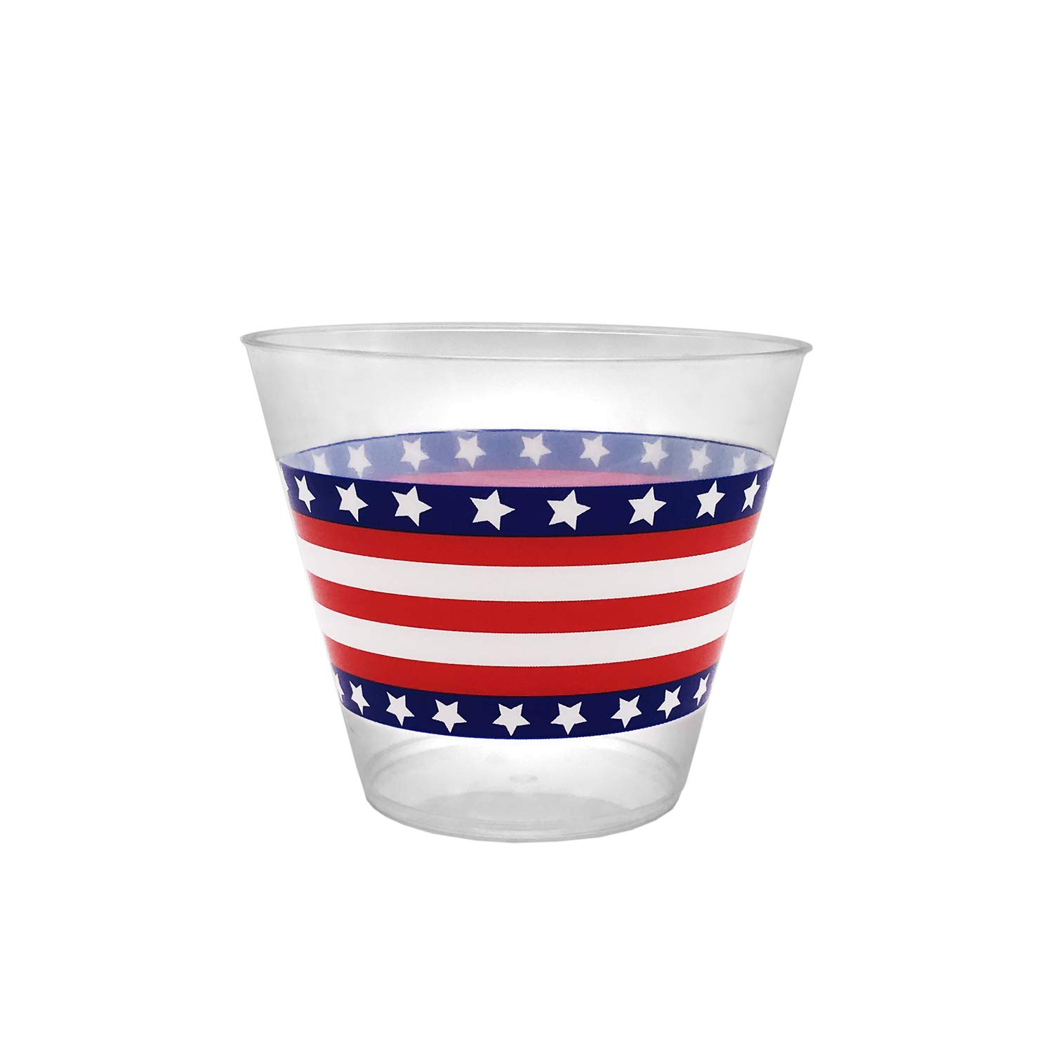 Party Essentials Party Supplies Patriotic 9-Ounce Printed Plastic Cups/Tumblers, Stars & Stripes Design, 60 CT.